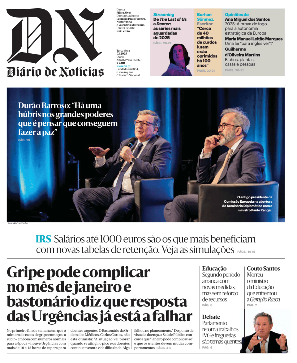 Prima-pagina-Diario de Noticias-edizione-di-oggi-20250107